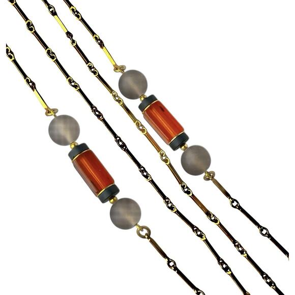 Sarah Coventry Monterey Necklace Lucite Beads Double Chain 34 - 36 Inch Goldtone - Picture 1 of 10